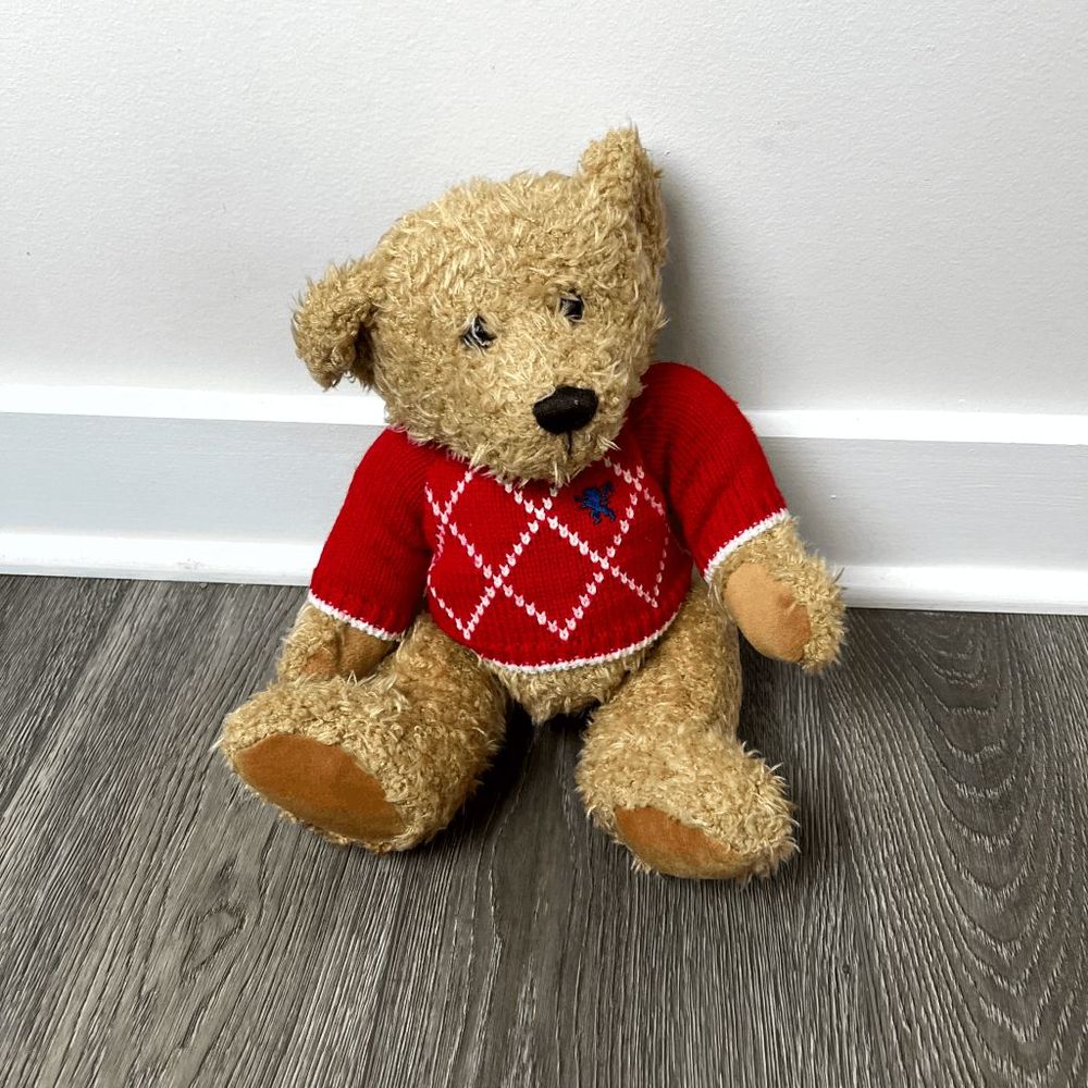nwt Michel Rene Brown Tan Plush Bear with Red‎ Sweater